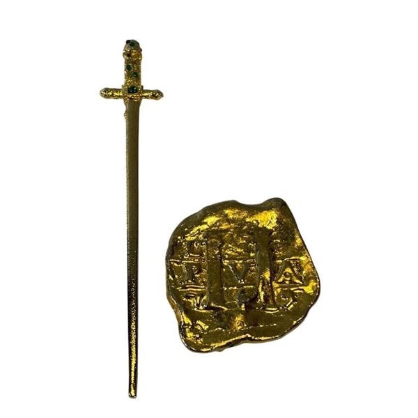 The Goonies (1985) - Gold Coin and Mini Gold Sword From One-Eyed Willy's Treasure