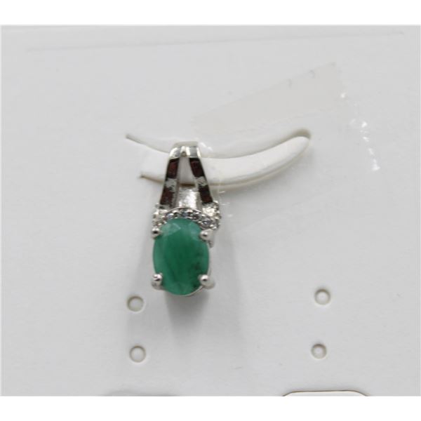 #196-NATURAL EMERALD & CZ PENDANT