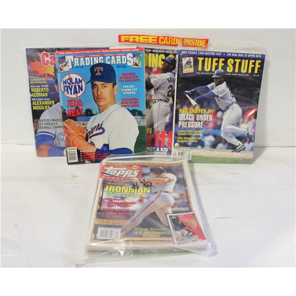 LOT OF 5 VINTAGE TOPPS MAGAZINES W/CARDS &