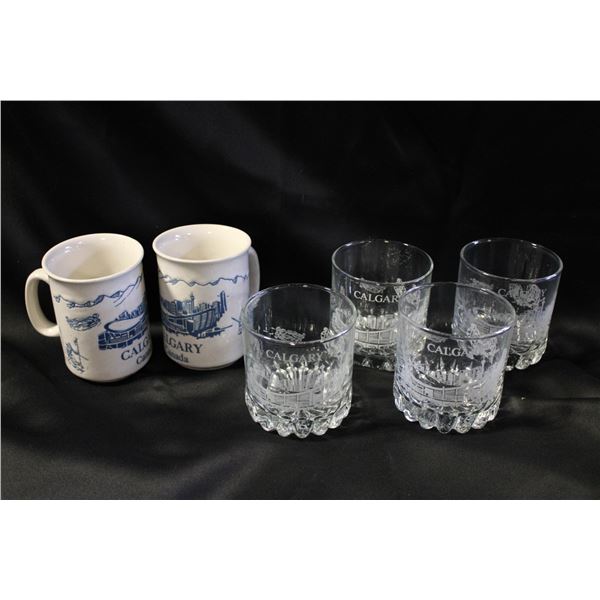 4 CALGARY GLASSES & 2 MUGS