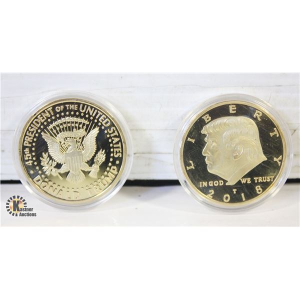 2 U.S.A. TRUMP PRESIDENTIAL COINS IN CASES
