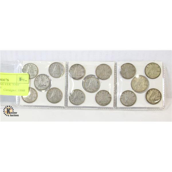 1967 CANADIAN SILVER "FISH" DIMES- LOT OF 15