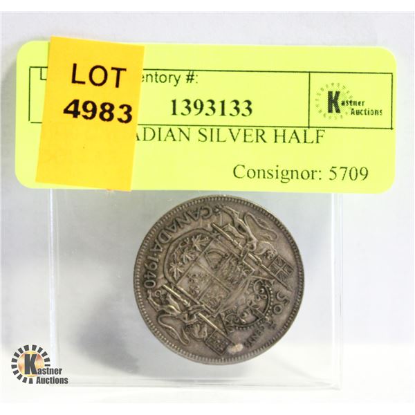 1940 CANADIAN SILVER HALF DOLLAR