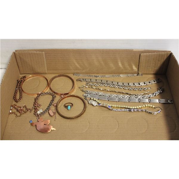 SILVER+GOLD TONE BRACELETS + COPPER JEWELRY