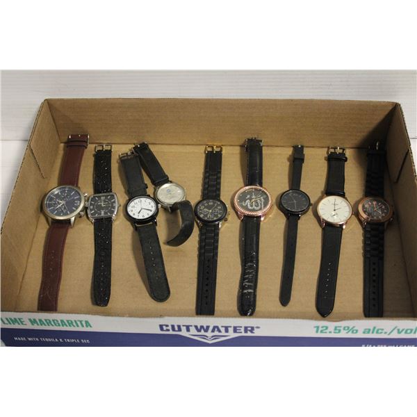 9 MENS WATCHES WITH LEATHER AND RUBBER