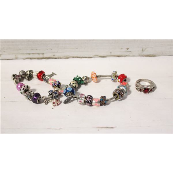 2 CHARM BRACELETS W/CHARMS (SOME S925 PANDORA) +