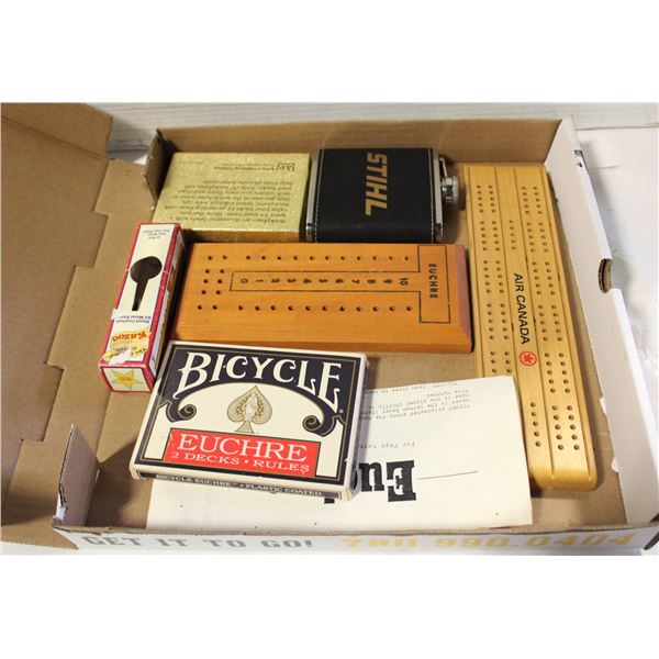 EUCHRE 2 ROW WOOD GAME BOARD 1970 AIR CANADA