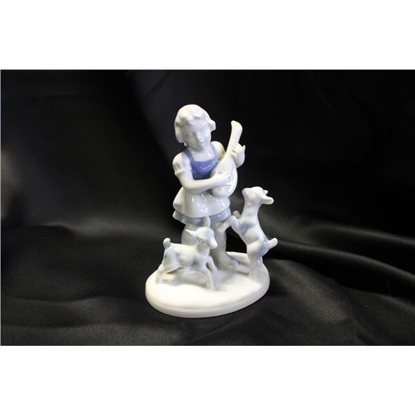 WEST GERMAN PORCELAIN GIRL WITH LAMBS 7"