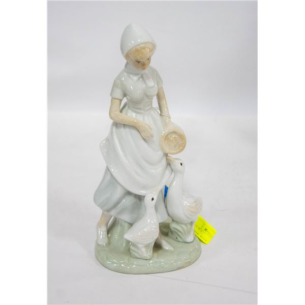 ESTATE LADY WITH 2 DUCKS FIGURINE 8 INCHES TALL