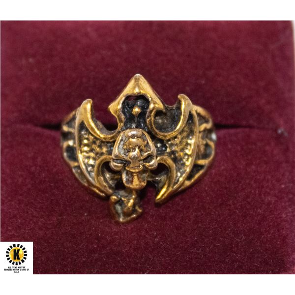 GOLD-TONE GOTHIC BAT MEN'S RING - SIZE 9.75
