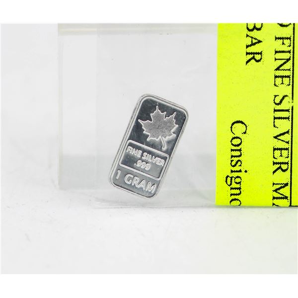 1 GRAM .999 FINE SILVER MAPLE LEAF MINI BAR