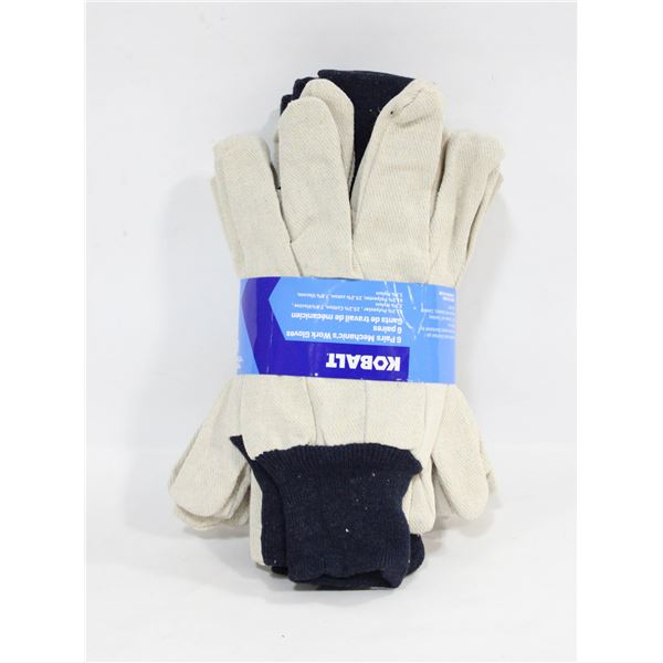 NEW 6 PACK KOBALT COTTON WORKGLOVES