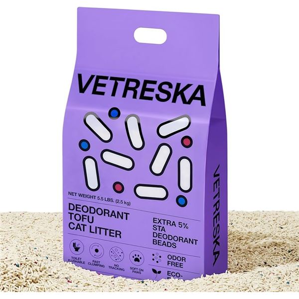 NEW 5.5LB VETRESKA DEODORANT TOFU CAT LITTER