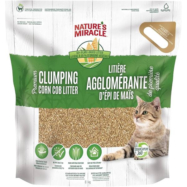 NEW 18LB NATURE'S MIRACLE CLUMPING CORN COB LITTER