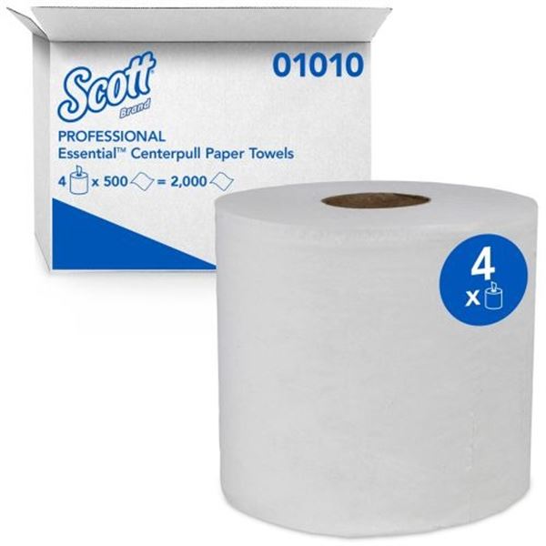 NEW 4 X 500 TOWELS SCOTT CENTER-PULL ROLL TOWELS