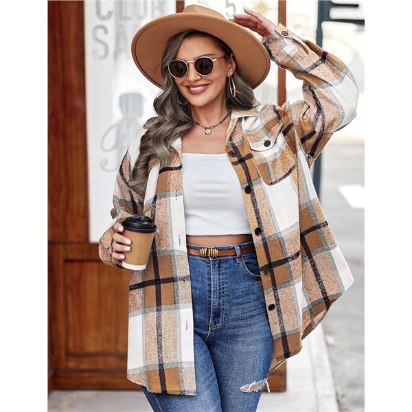 NEW IN VOLAND WOMENS PLAID FLANNEL SHACKET JACKET