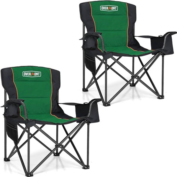 NEW OVERMONT 2 PACK OVERSIZE FOLDING CAMPING CHAIR