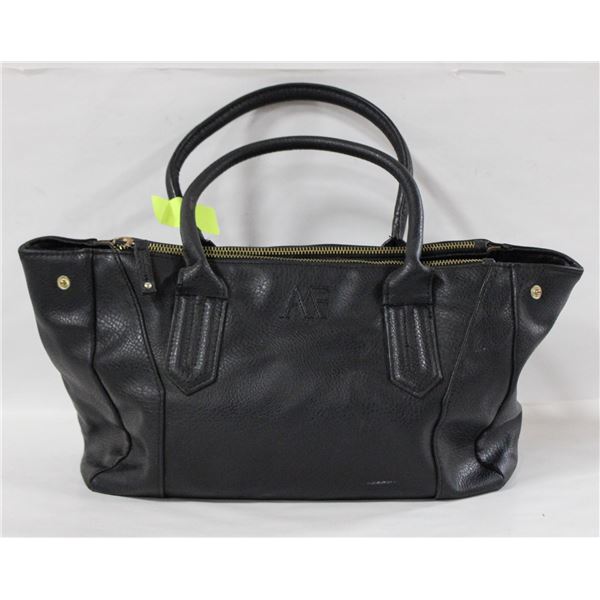 BLACK LEATHER PURSE WITH 2 ZIPPERED SECTIONS