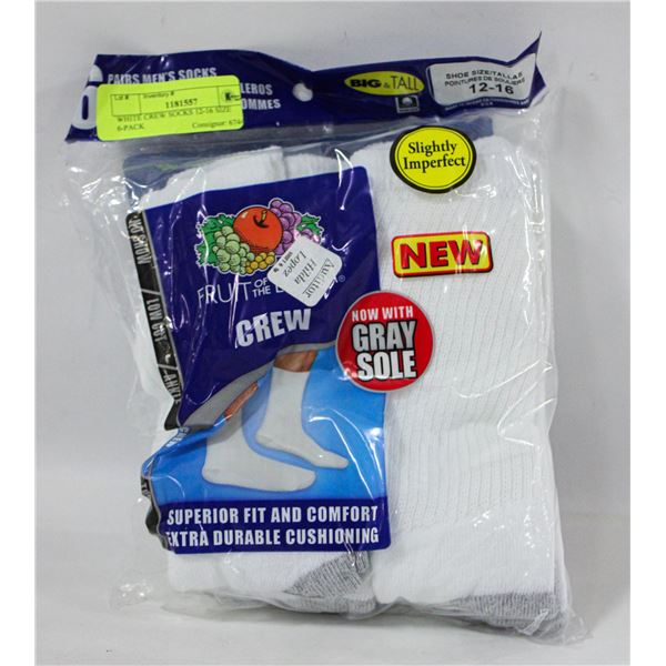 WHITE CREW SOCKS 12-16 SIZE 6-PACK