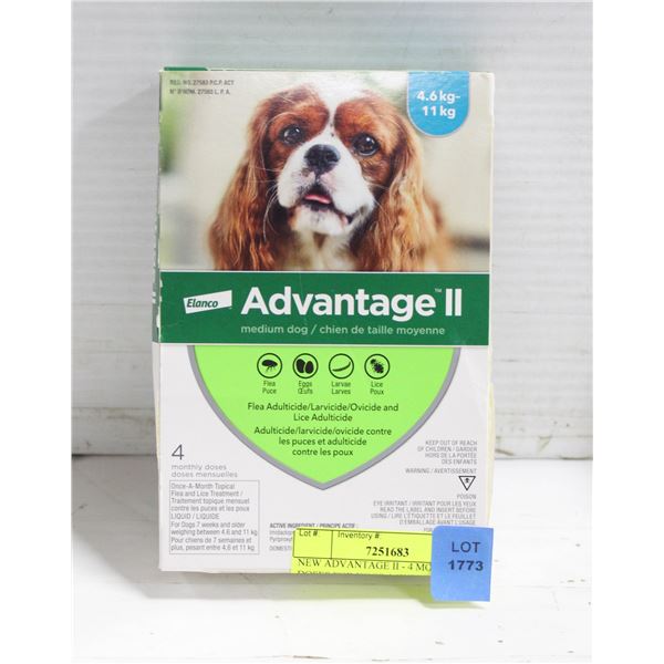 NEW ADVANTAGE II - 4 MONTHLY DOSES FOR DOGS 4.6KG-