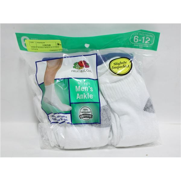 ANKLE SOCKS WHITE 6-12 SIZE 6-PACK