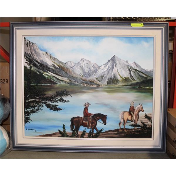 FRAMED RIDERS ON HORSEBACK W/MOUNTAIN & LAKE