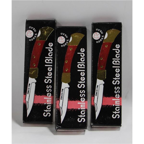 (3) HORSE HEAD, STAINLESS STEEL LOCK BLADE