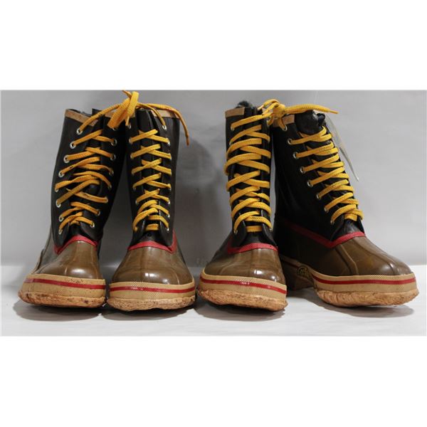 TWO PAIRS SZ 8 STEEL SHANK RUBBER BOOTS