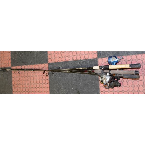 4 FISHING RODS AND REELS