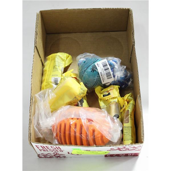 (2) DOG TOYS +5 PLUTO'S DOG TREATS