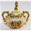 Image 1 : LARGE GOLD TRIM CERAMIC BOWL WITH LID