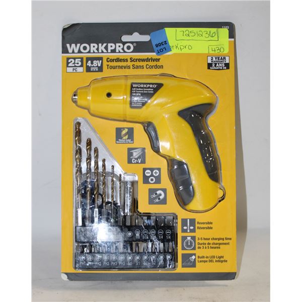 NEW WORKPRO 4.85V CORDLESS SCREWDRIVER SET 25PC