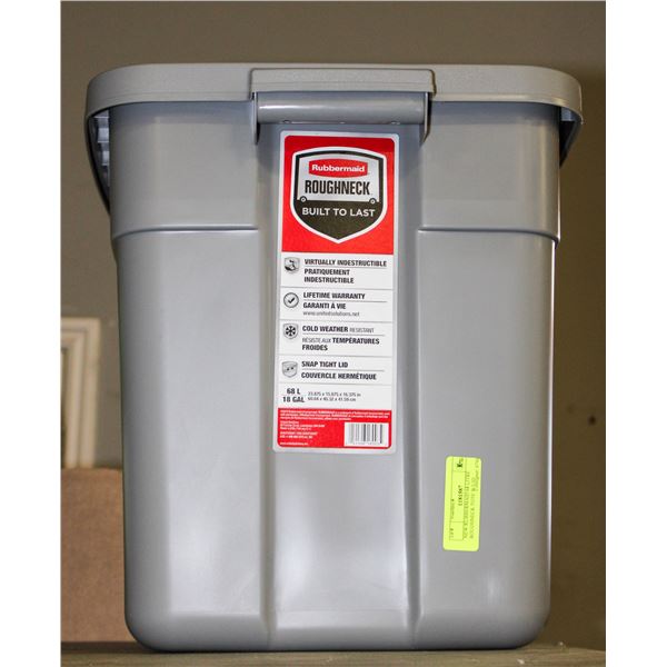 NEW RUBBERMAID 68 LITRE ROUGHNECK TOTE W/LID