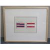Image 1 : Hawaii & Tahiti Flags Watercolor Painting Circa 1800's, Framed 21" x 17"