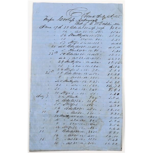 Corlis Andrews Lumber Receipt Letterhead, 1855, Coloma, CA