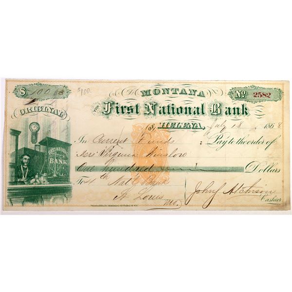 First National Bank of Helena Check, Great Bank Vignette! [183817]