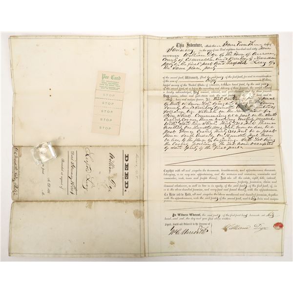 Aurora, Nevada Territory Deed 1864 Plus Bodie Extra