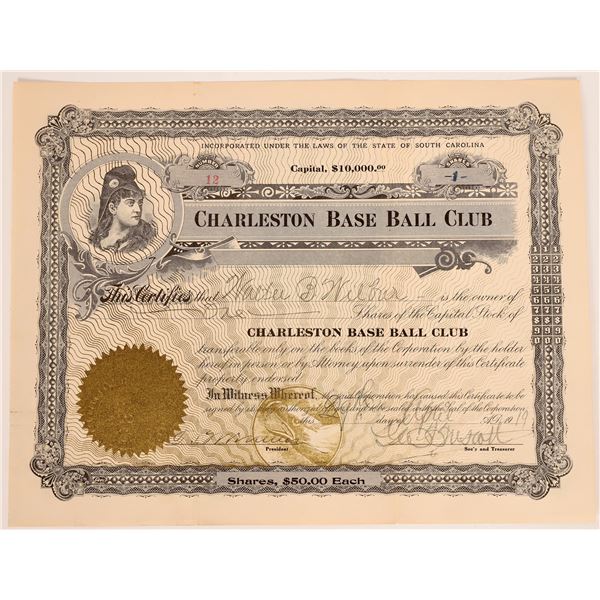 HOF-Charleston Base Ball Club Stock Cert [182335]