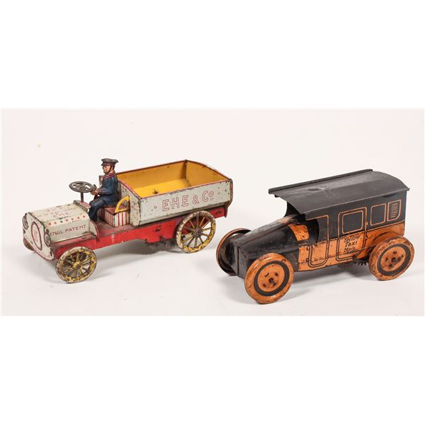 Yellow Taxi  Tin Litho By Chein  And Ehe & Co Tin Open Bed Truck Windup Toys. [183535]