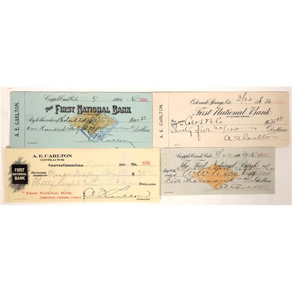 A E Carlton Cripple Creek Checks, 4, Mining Millionaire [192036]