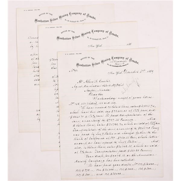 Manhattan Silver Mining Company Corporate Letter Regarding Silver Bars, 1869 [165501]