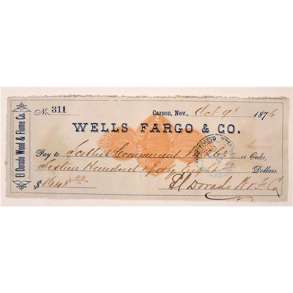 El Dorado Wood & Flume Co. Check, RN-D, 1876, Comstock Tahoe Lumber [192875]
