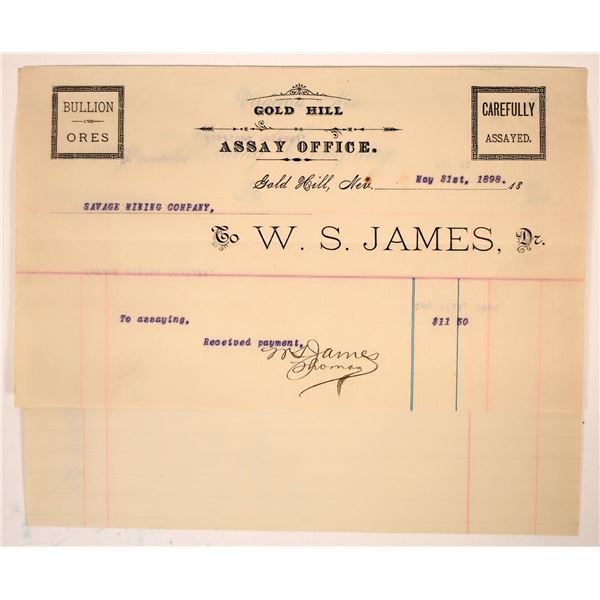 Rare WS James Gold Hill, Nevada Assay Office Billhead [192879]