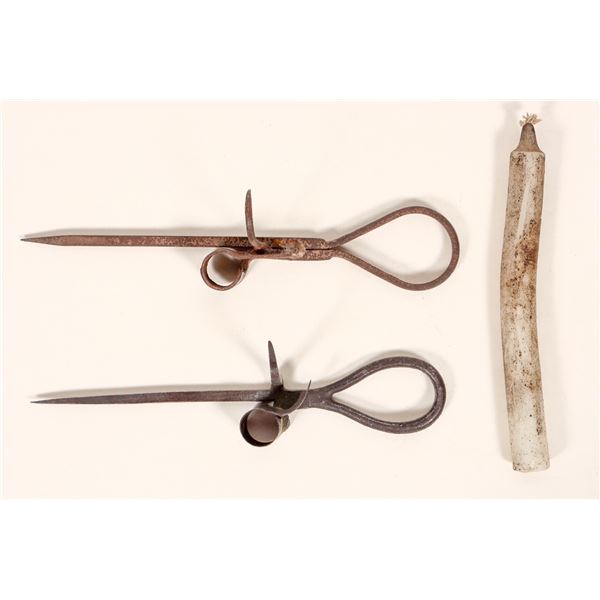 Miner Candle Stick Pair and a Candle [193667]