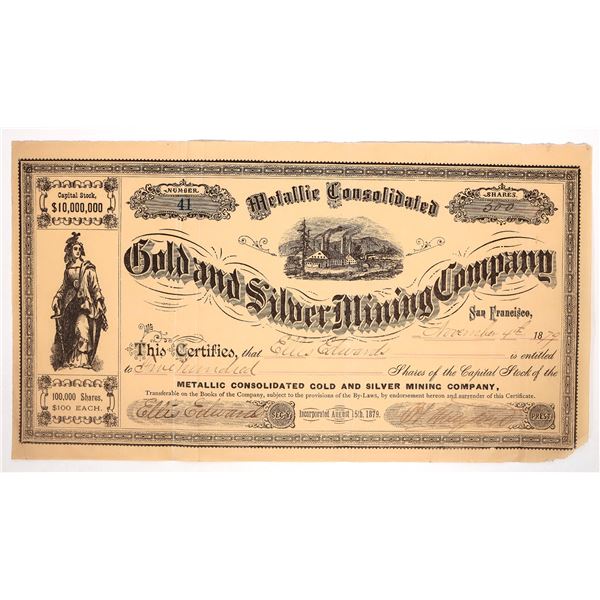 BODIE, CA: Metallic Consolidated Gold and Silver Mining Stock, 1879, Rare [192826]