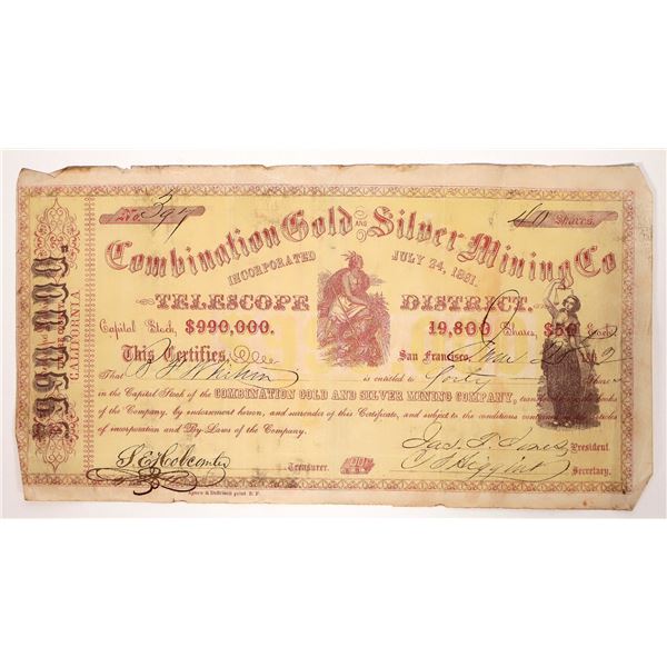 Combination G&S Mining Co. Stock , Telescope District, Inyo County, 1862 [168020]