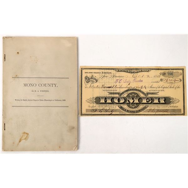 Homer Mill & Mining Stock, Mono County Mineral Report, 1880s [193634]