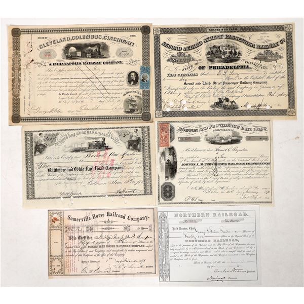 Eastern RR Stocks, 6 Different, 1870's [192785]