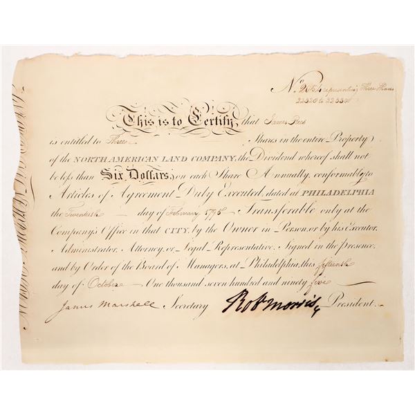 Robert Morris Signature, Choice, on a Stock 1795 [192209]