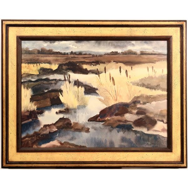 Bocker Signed Watercolor: Peaceful Moors 1965 - Framed [184053]
